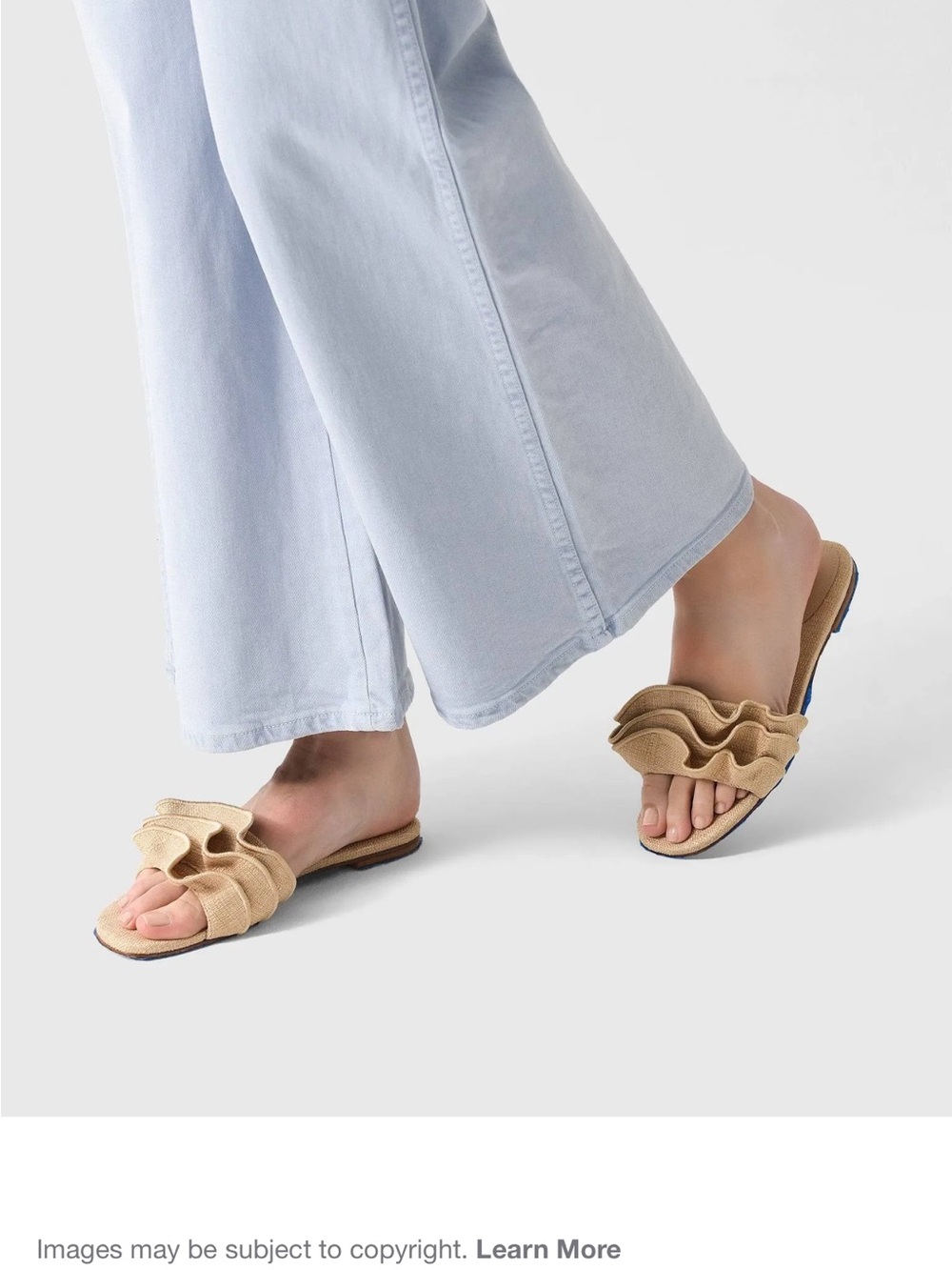 Larroude Ivy Beige Ruffle Slide Sandals